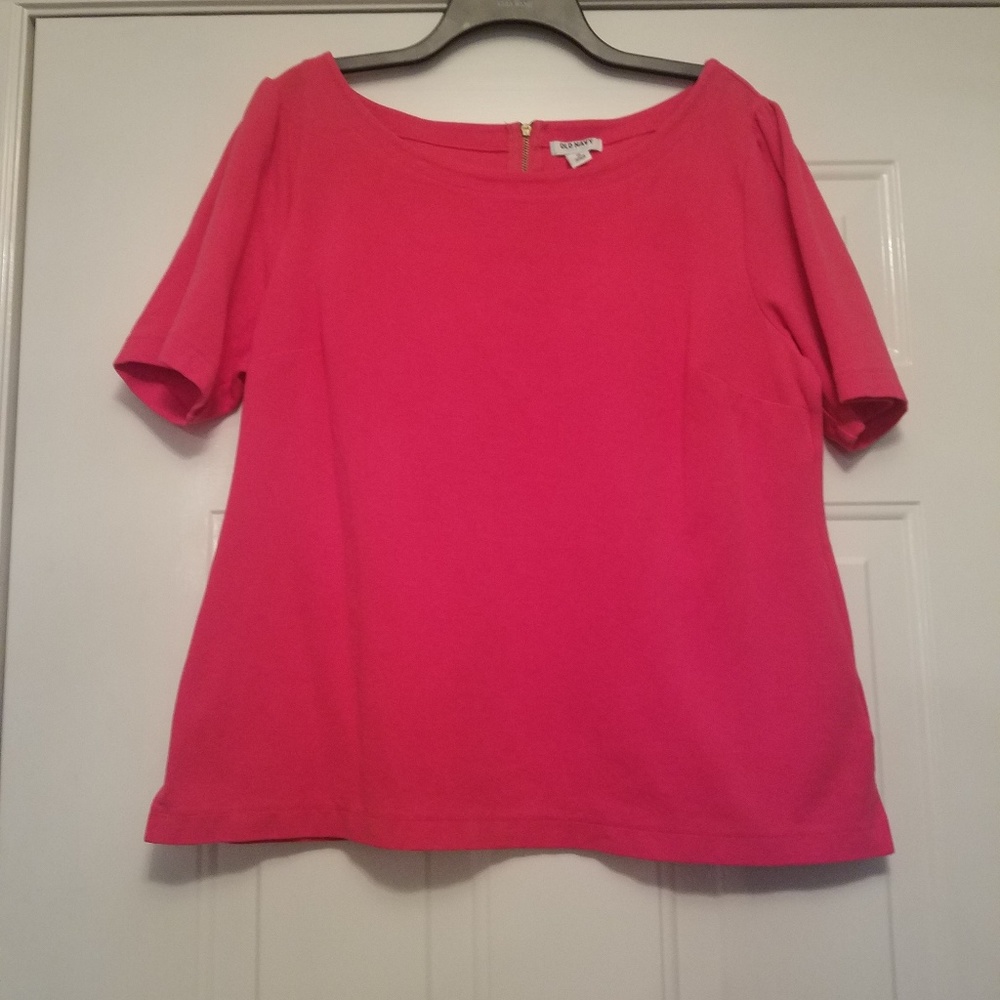 Old Navy Top XL Hot Pink Short Sleeve Zipper Neck Back - Picture 2 of 5